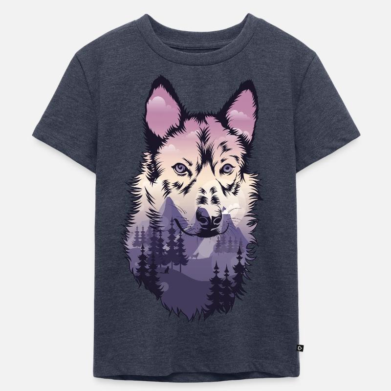 Wolf design - Kinder Premium Bio T-Shirt - Jeansblau