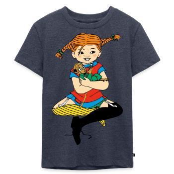 Pippi Langstrumpf Zusammen Mit Herr Nilsson - Kinder Premium Bio T-Shirt - Jeansblau  - Vorne - Mikhail (115cm)