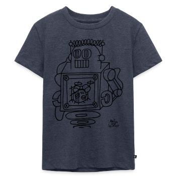 Finn Coles - Robot Black on light - Kids Premium Organic T-Shirt - heather denim - Front - Mikhail (115cm)