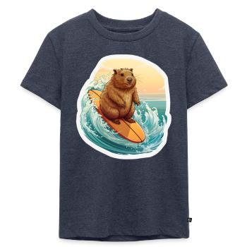 Capybara Surfer - Kinder Premium Bio T-Shirt - Jeansblau  - Vorne - Mikhail (115cm)
