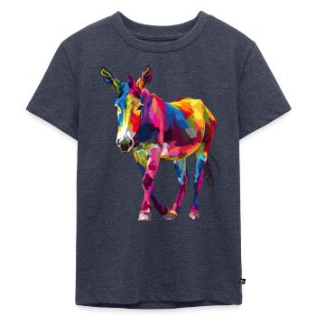Bunter Esel Pop-Art Stil - Kinder Premium Bio T-Shirt - Jeansblau  - Vorne - Mikhail (115cm)