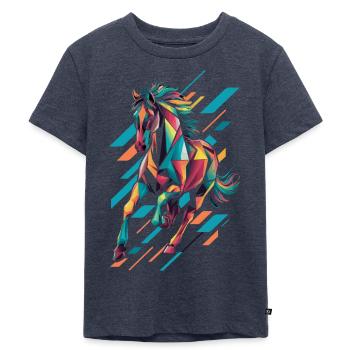 Buntes Geometrisches Pferd Design - Kinder Premium Bio T-Shirt - Jeansblau  - Vorne - Mikhail (115cm)