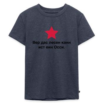 who can read is an Easterner - Kids Premium Organic T-Shirt - heather denim - Front - Mikhail (115cm)