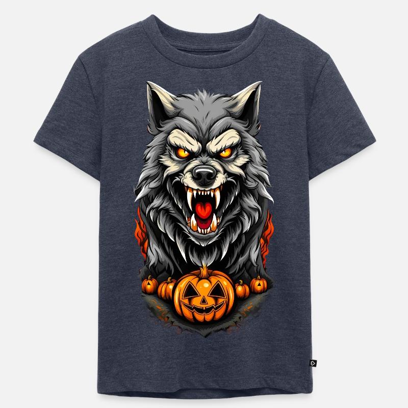 Halloween Wolf - Kinder Premium Bio T-Shirt - Jeansblau 