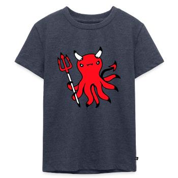 Oktopus Teufel Hölle Satan Böse Fegefeuer Frech - Kinder Premium Bio T-Shirt - Jeansblau  - Vorne - Mikhail (115cm)