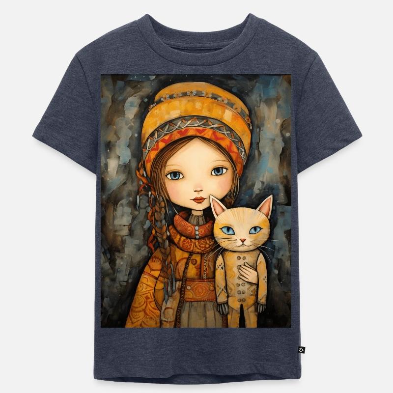 Mädchen mit niedlichen Kätzchen - Kinder Premium Bio T-Shirt - Jeansblau 