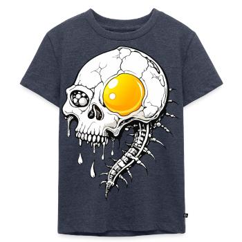 Fried Egg Skull // Skull Egg Fried FS0071 - Kids Premium Organic T-Shirt - heather denim - Front - Mikhail (115cm)