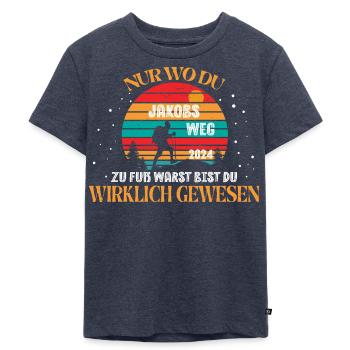 Jakobsweg 2024 - Nur wo du zu Fuß warst - Kinder Premium Bio T-Shirt - Jeansblau  - Vorne - Mikhail (115cm)