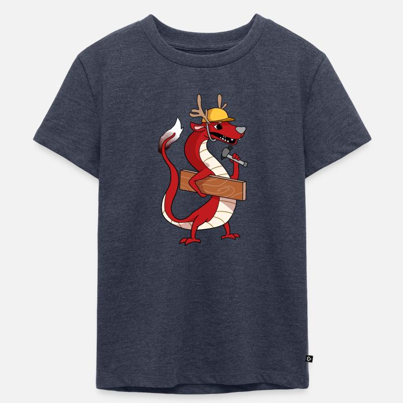 chinesischer Drache bei der Arbeit - Kinder Premium Bio T-Shirt - Jeansblau