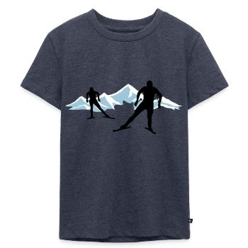 Langläufer und Berge, Langlauf - Kinder Premium Bio T-Shirt - Jeansblau  - Vorne - Mikhail (115cm)