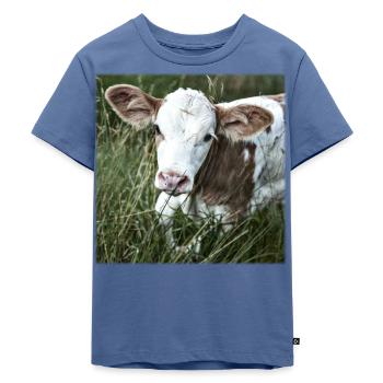 Kuh T-Shirt für Teens Allgäuer Kälbchen - Kinder Premium Bio T-Shirt - Taubenblau - Vorne - Mikhail (115cm)