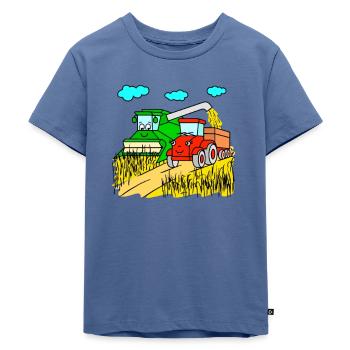 Mähdrescher und Traktor bei der Ernte - Kinder Premium Bio T-Shirt - Taubenblau - Vorne - Mikhail (115cm)