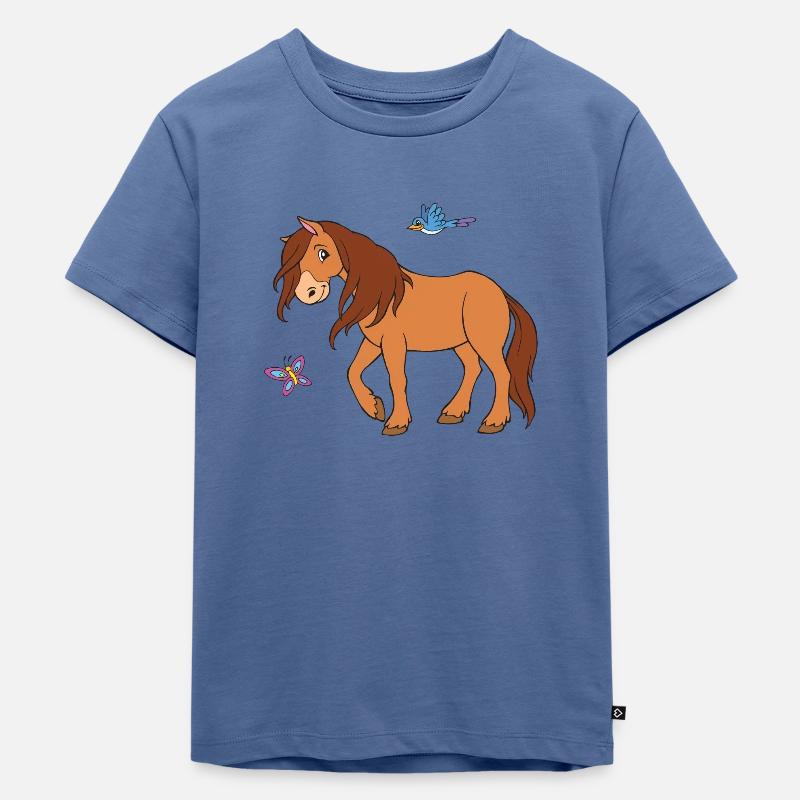 Pferd Kinder - Kinder Premium Bio T-Shirt - Taubenblau