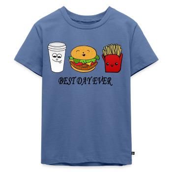 Kaffee-Burger-Pommes Best day ever - Kinder Premium Bio T-Shirt - Taubenblau - Vorne - Mikhail (115cm)