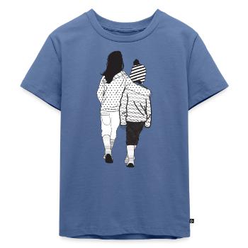 Geschwister, gemustert in schwarz-weiß - Kinder Premium Bio T-Shirt - Taubenblau - Vorne - Mikhail (115cm)