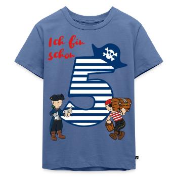 Geburtstagsshirt 5 Jahre Junge Pirat Piraten Motiv - Kinder Premium Bio T-Shirt - Taubenblau - Vorne - Mikhail (115cm)