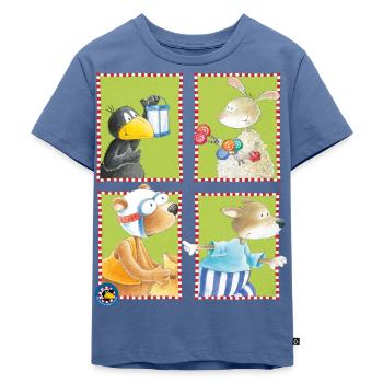 Der kleine Rabe Socke mit Freunden Kachel - Kinder Premium Bio T-Shirt - Taubenblau - Vorne - Mikhail (115cm)