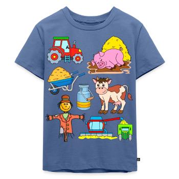 Bauernhof Tiere Fahrzeuge Vogelscheuche - Kinder Premium Bio T-Shirt - Taubenblau - Vorne - Mikhail (115cm)