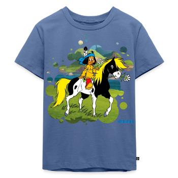 Yakari reitet aus - Kinder Premium Bio T-Shirt - Taubenblau - Vorne - Mikhail (115cm)