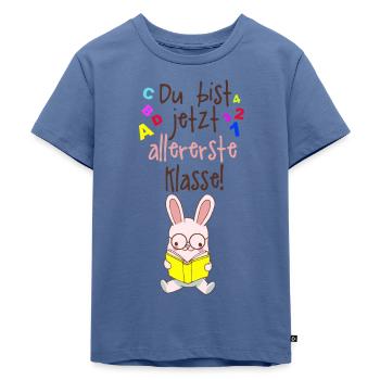 Erste Klasse - Kinder Premium Bio T-Shirt - Taubenblau - Vorne - Mikhail (115cm)