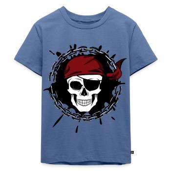 Totenkopf Pirat - Kinder Premium Bio T-Shirt - Taubenblau - Vorne - Mikhail (115cm)