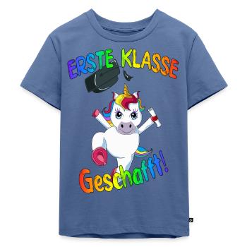 Erste Klasse Geschafft Einhorn süß - Kinder Premium Bio T-Shirt - Taubenblau - Vorne - Mikhail (115cm)