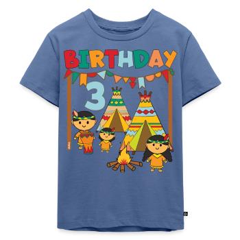 Geburtstag 3 Jahre Indianer Drei - Kinder Premium Bio T-Shirt - Taubenblau - Vorne - Mikhail (115cm)