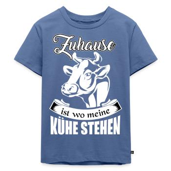 Landwirt, Zuhause ist wo meine Kühe stehen, Kuh - Kinder Premium Bio T-Shirt - Taubenblau - Vorne - Mikhail (115cm)