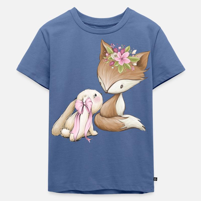 Fuchs & Hasen Mädchen - Kinder Premium Bio T-Shirt - Taubenblau