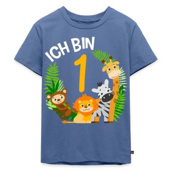 1. Geburtstag Geburtstagsshirt Dschungel Erster - Kinder Premium Bio T-Shirt - Taubenblau - Vorne - Mikhail (115cm)