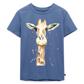 Giraffe Aquarell - Kinder Premium Bio T-Shirt - Taubenblau - Vorne - Mikhail (115cm)