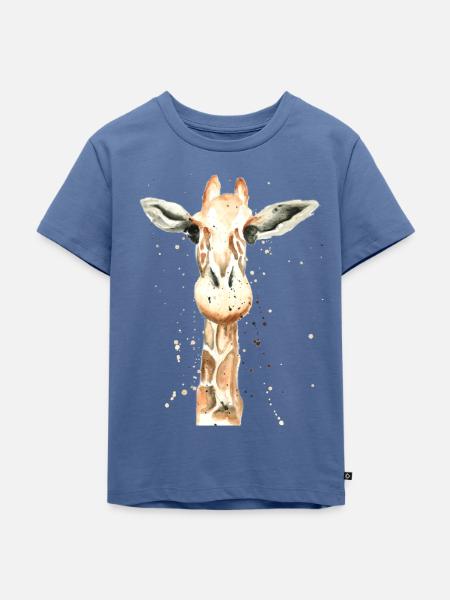 Giraffe Aquarell - Kinder Premium Bio T-Shirt - Taubenblau