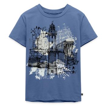 Rostock Warnemünde Collage - Kinder Premium Bio T-Shirt - Taubenblau - Vorne - Mikhail (115cm)