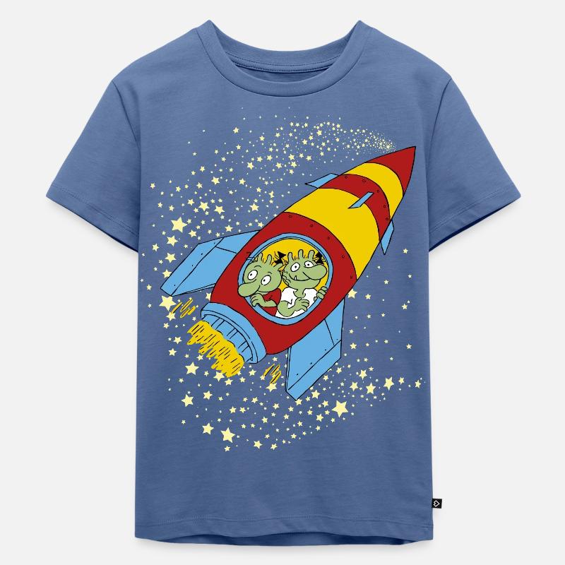 Die Olchis Classic Fliegen Mit Einer Rakete - Kinder Premium Bio T-Shirt - Taubenblau
