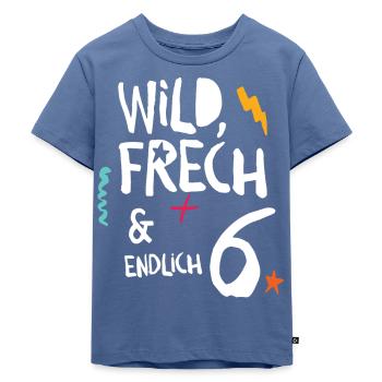Wild Frech & Endlich 6. Kind sechster Geburtstag - Kinder Premium Bio T-Shirt - Taubenblau - Vorne - Mikhail (115cm)
