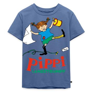 Pippi Langstrømpe Pippi har det sjovt - Premium økologisk T-shirt til børn - dueblå - Foran - Mikhail (115cm)