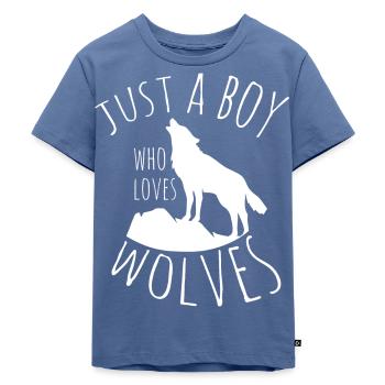 Nur ein Junge, der Wölfe liebt Wolf Pack Wolf Wölf - Kinder Premium Bio T-Shirt - Taubenblau - Vorne - Mikhail (115cm)
