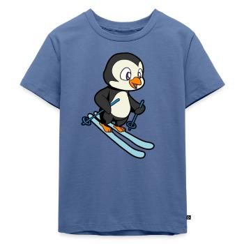 Pinguin fährt Ski - Kinder Premium Bio T-Shirt - Taubenblau - Vorne - Mikhail (115cm)
