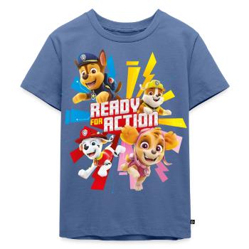 Paw Patrol Ready For Action Spruch - Kinder Premium Bio T-Shirt - Taubenblau - Vorne - Mikhail (115cm)