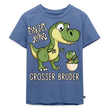 Dinosaurier Einzelkind Baby Dino Ei Großer Bruder - Kinder Premium Bio T-Shirt - Taubenblau - Vorne - Mikhail (115cm)