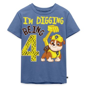 Paw Patrol 4 Jahre alt Geburtstag Rubble - Kinder Premium Bio T-Shirt - Taubenblau - Vorne - Mikhail (115cm)