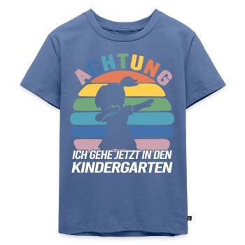 Achtung Kindergarten Ich Komme Kita - Kinder Premium Bio T-Shirt - Taubenblau - Vorne - Mikhail (115cm)