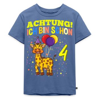 Achtung Ich Bin Schon 4 Zoo Geburtstag Giraffe - Kinder Premium Bio T-Shirt - Taubenblau - Vorne - Mikhail (115cm)