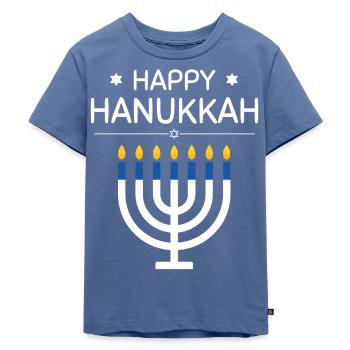 Happy Hanukkah Shirt | Menorah Lichterfest 2024 - Kinder Premium Bio T-Shirt - Taubenblau - Vorne - Mikhail (115cm)