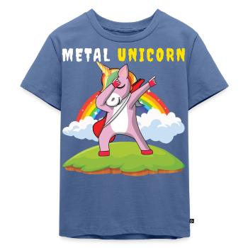 Dabbing Unicorn Rainbow Metal Musik Heavy Rock - Kinder Premium Bio T-Shirt - Taubenblau - Vorne - Mikhail (115cm)