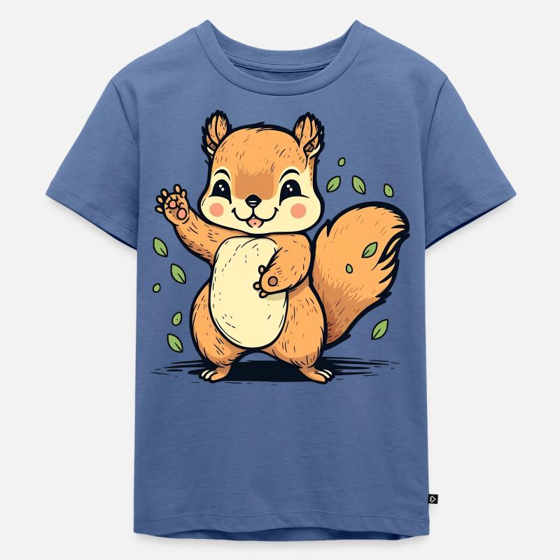 Kawaii Eichhörnchen, Hörnchen, Backenhörnchen - Kinder Premium Bio T-Shirt - Taubenblau