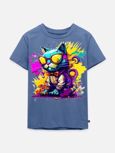 Katze im Graffiti Stil - Kinder Premium Bio T-Shirt - Taubenblau
