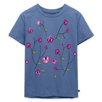 Blumenwiese - Kinder Premium Bio T-Shirt - Taubenblau - Vorne - Mikhail (115cm)