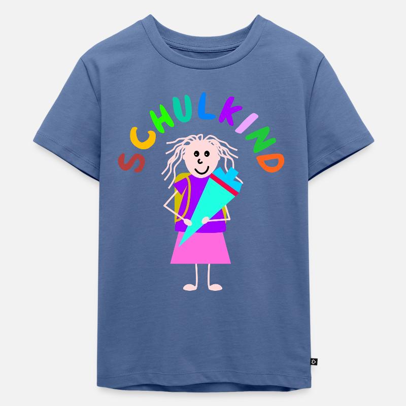 Strichmännchen Schulkind - Kinder Premium Bio T-Shirt - Taubenblau