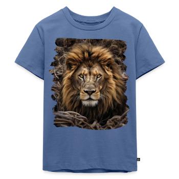 Löwen realistic Löwe - Kinder Premium Bio T-Shirt - Taubenblau - Vorne - Mikhail (115cm)